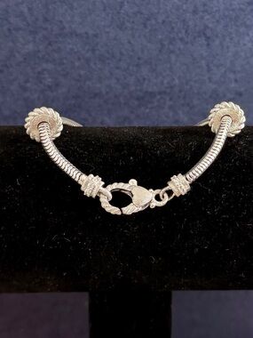 JUDITH RIPKA Sterling Silver Sparkling CZ Snake Charm Bracelet 2 Spacers; 7.5”